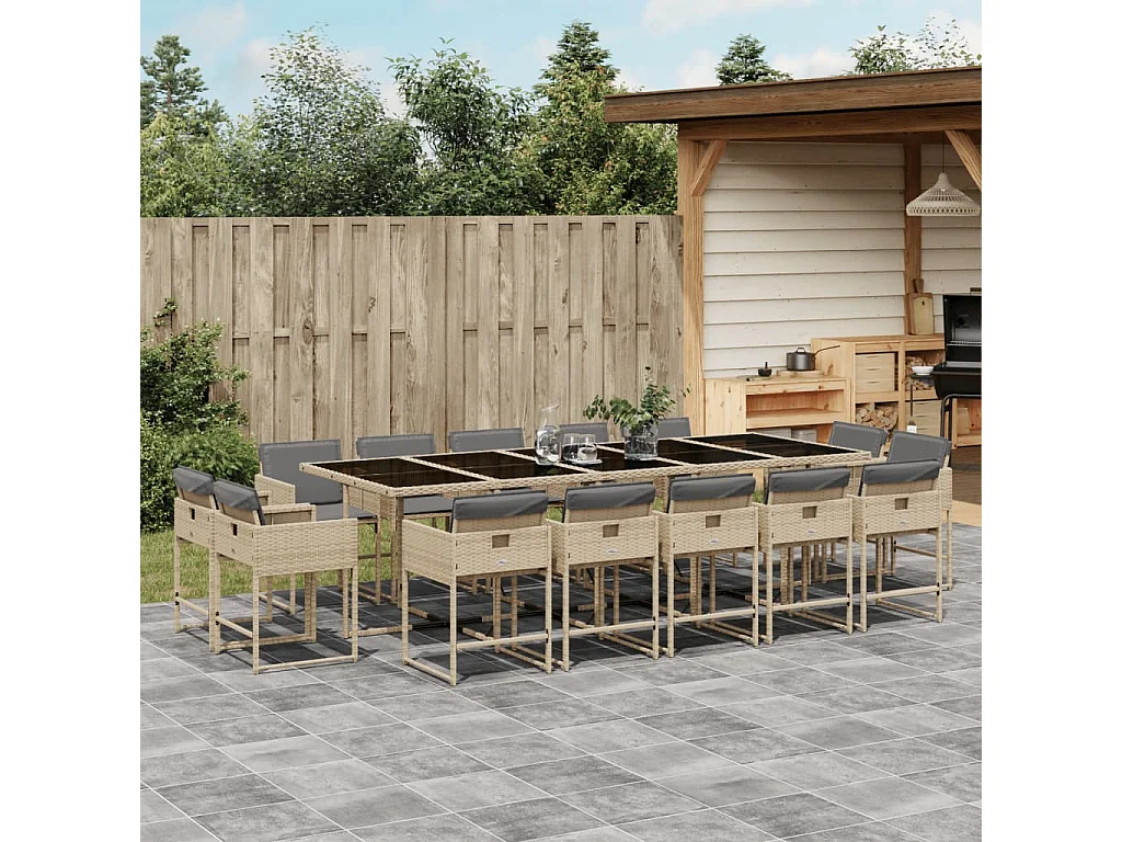 Brienne  Ensemble à manger de jardin et coussins 15 pcs mélange beige