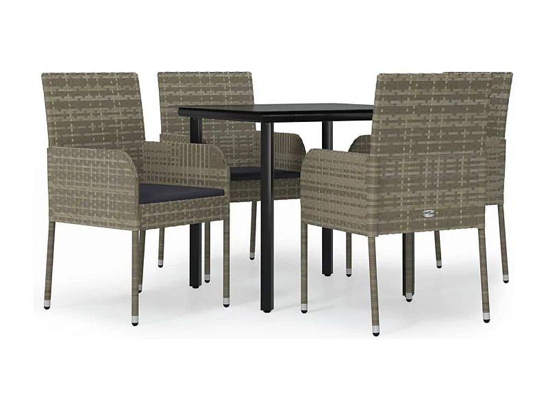 Zyldr  Set comedor jardín 5 pzas y cojines ratán sintético negro gris