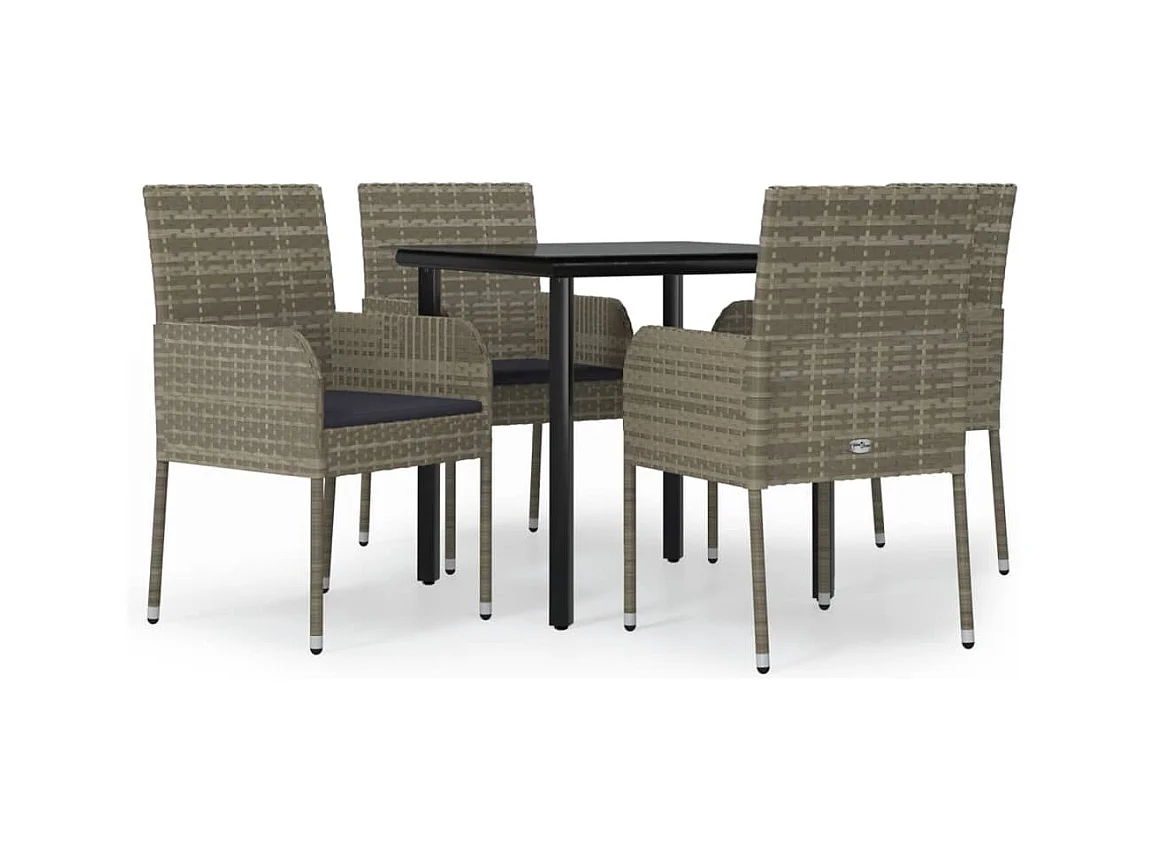 Zyldr  Ensemble à manger de jardin coussins 5 pcs noir et gris