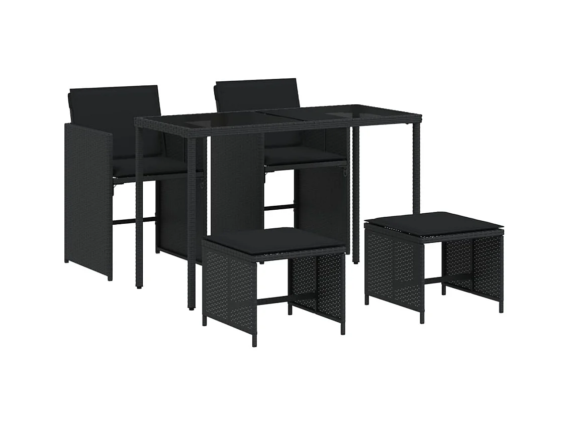 Kelior  Ensemble à manger de jardin coussins 5pcs Noir Résine tressée