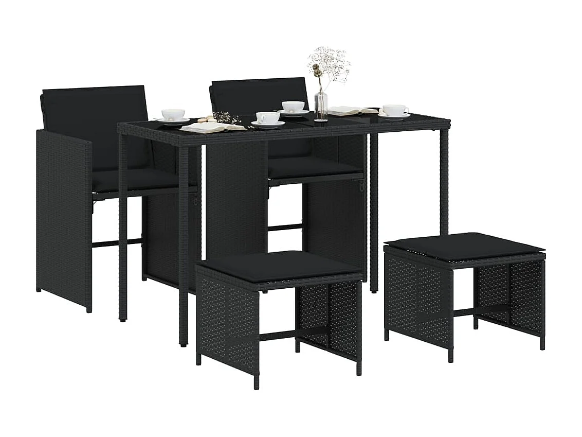 Kelior  5-delige Tuinset met kussens poly rattan zwart