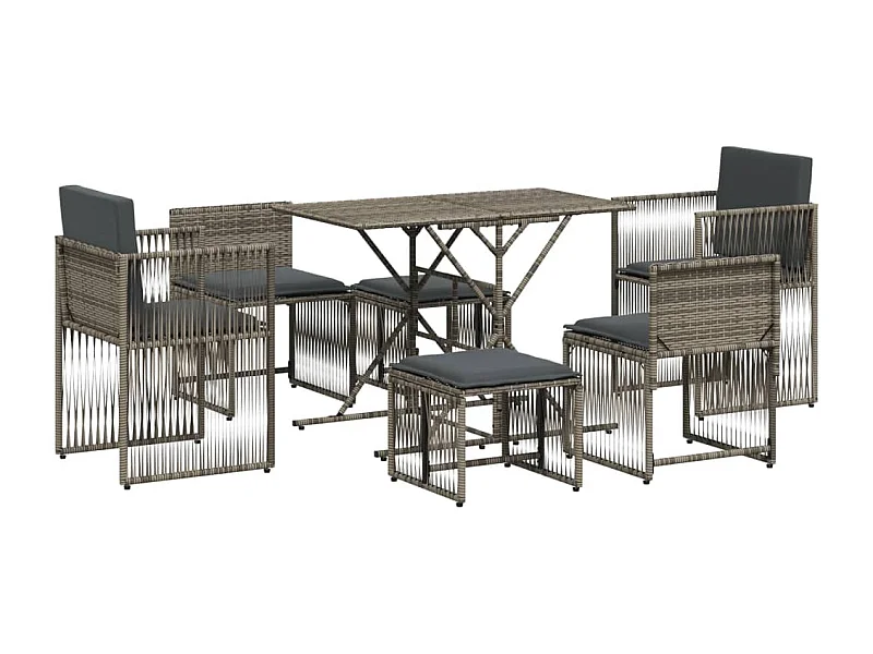 Cille  Set comedor jardín 7 pzas y cojines ratán sintético gris