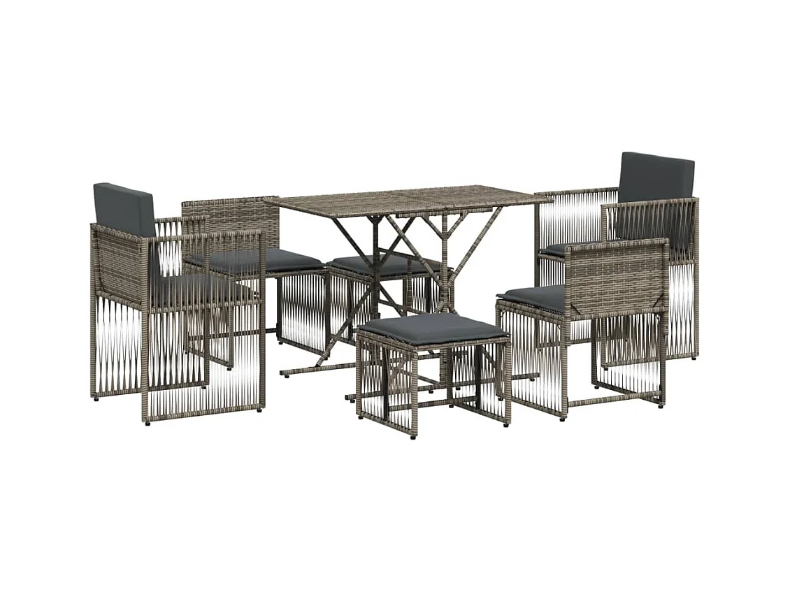 Cille  Ensemble à manger de jardin et coussins 7 pcs gris rotin