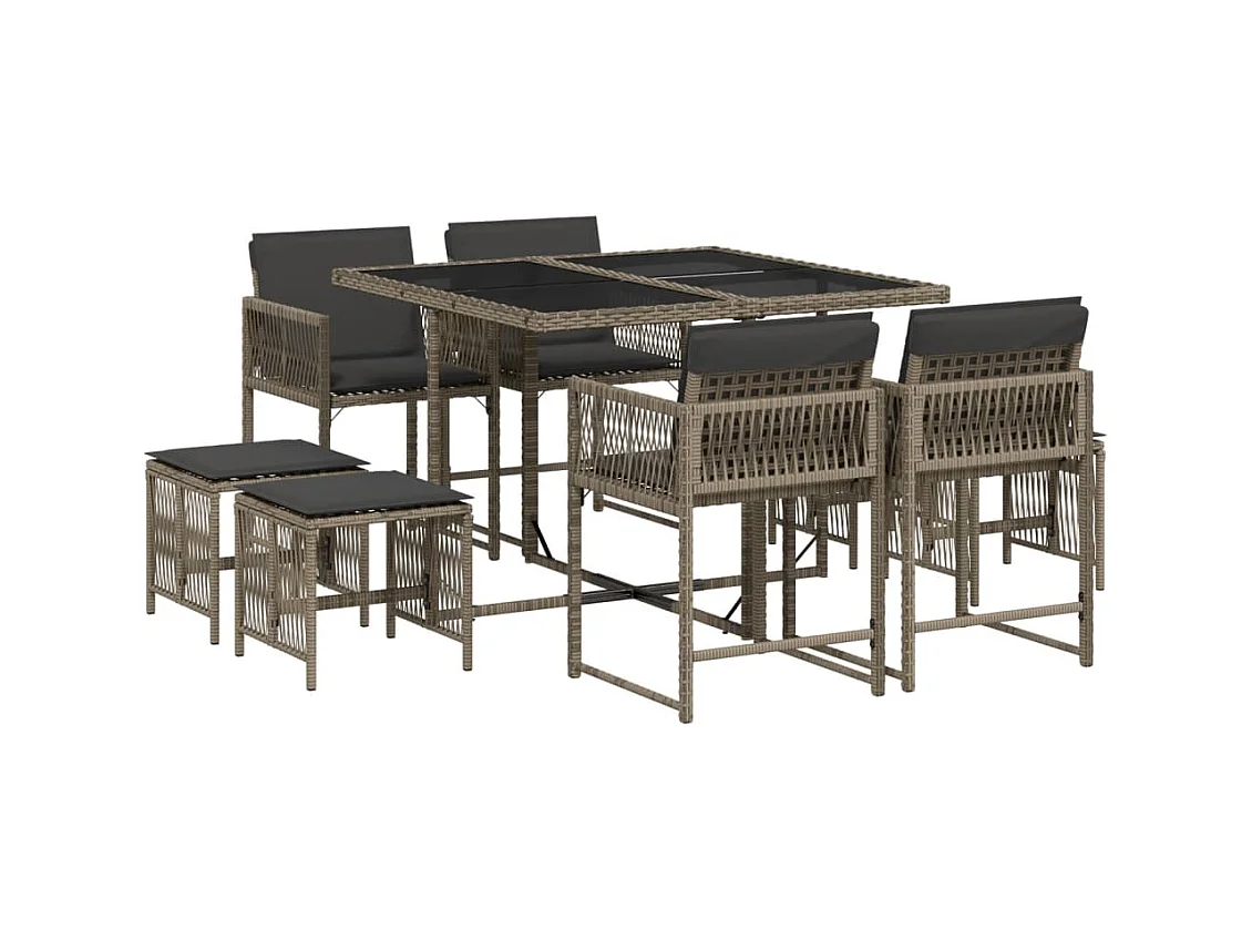 Xeli  Ensemble à manger de jardin 9 pcs coussins gris résine tressée