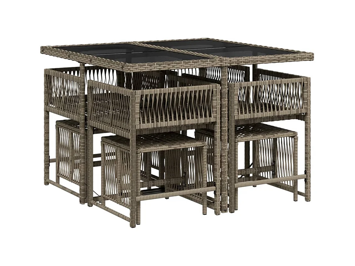 Xeli  Ensemble à manger de jardin 9 pcs coussins gris résine tressée