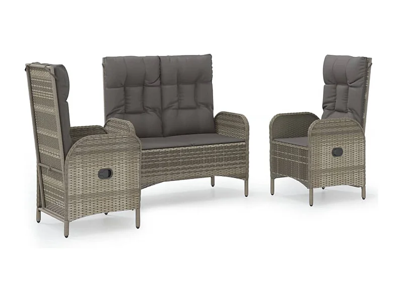 Holbaek  Ensemble à manger de jardin 3 pcs coussins gris résine tressée