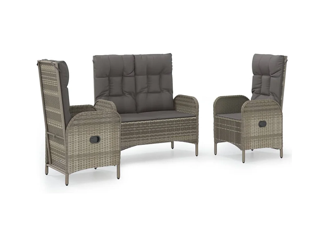 Holbaek  3-delige Tuinset met kussens poly rattan grijs