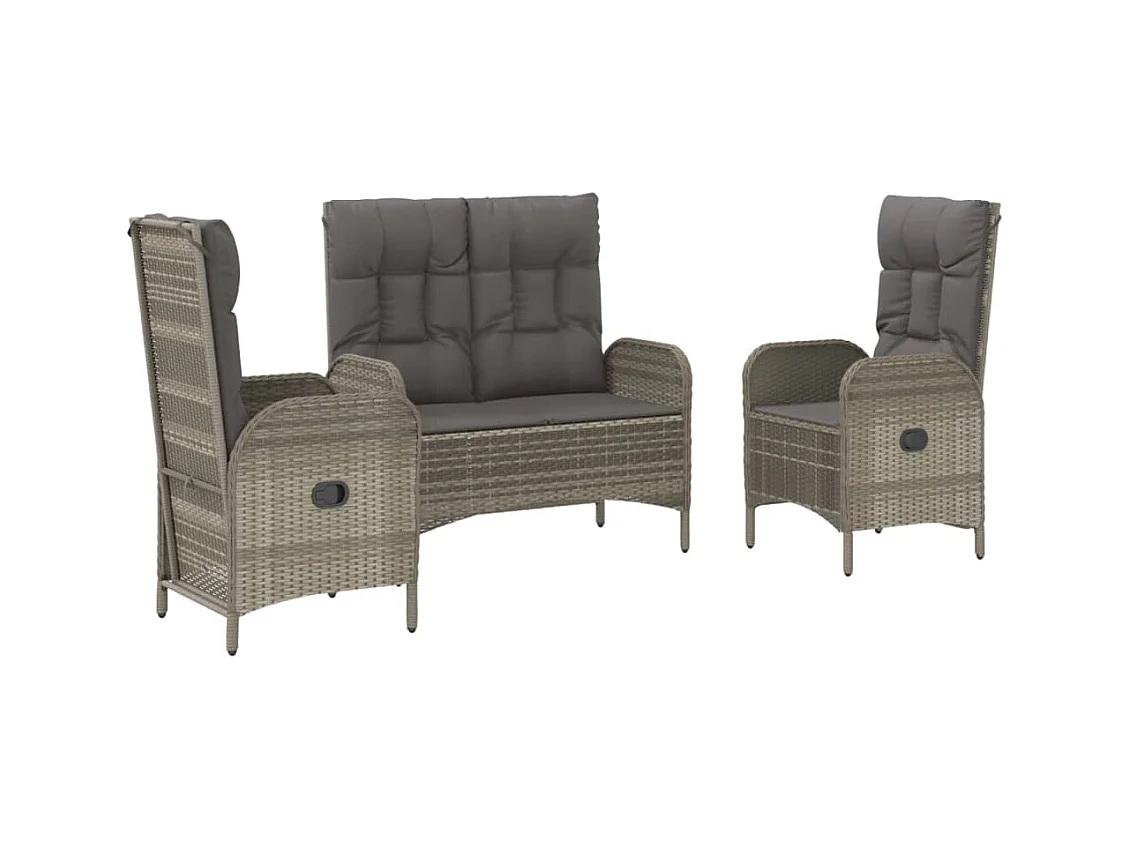 Holbaek  3-delige Tuinset met kussens poly rattan grijs