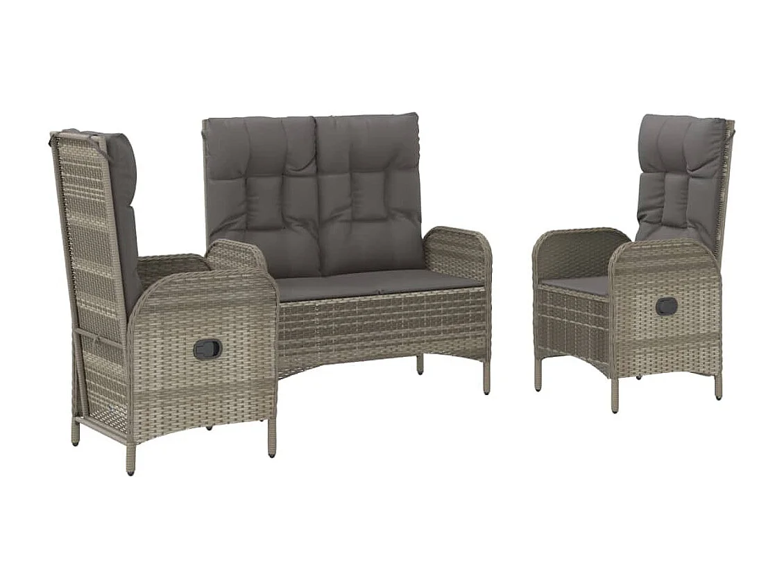 Holbaek  Ensemble à manger de jardin 3 pcs coussins gris résine tressée