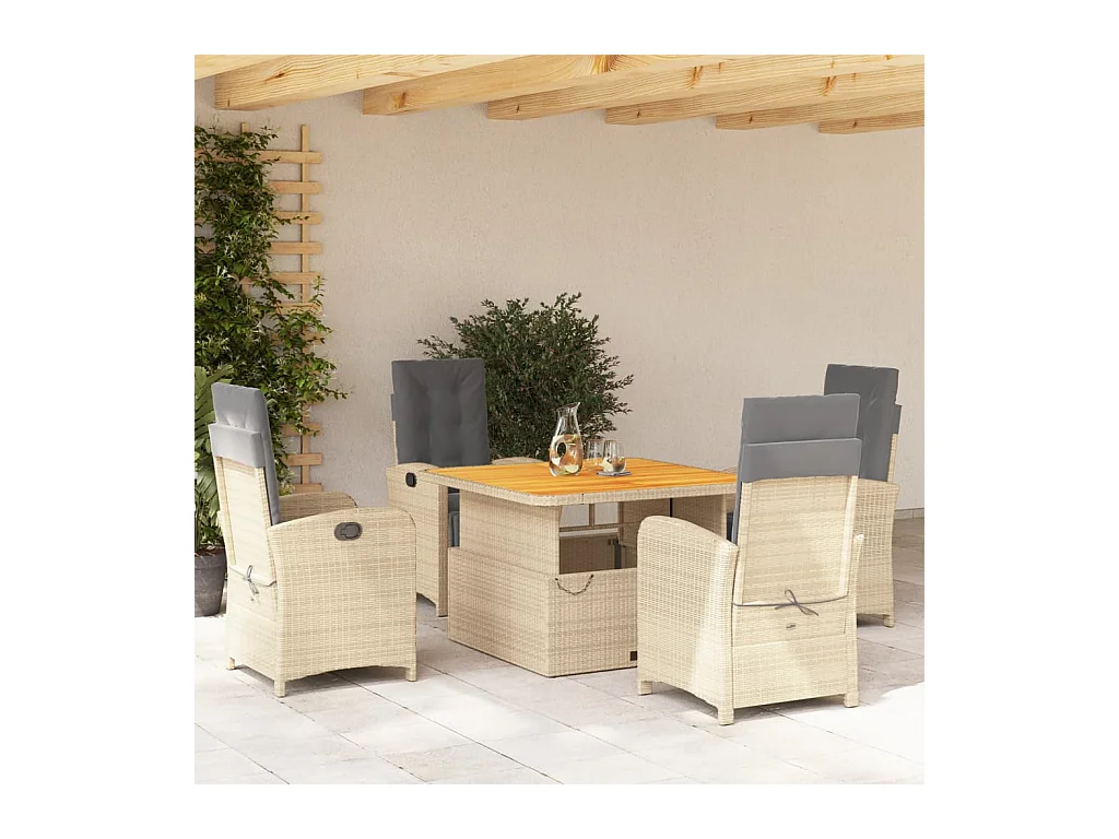 Margot  Ensemble à manger de jardin avec coussins 5pcs Beige poly rotin