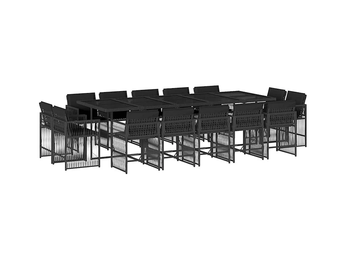 Maart  Set comedor de jardín con cojines 15 pzas ratán sintético negro