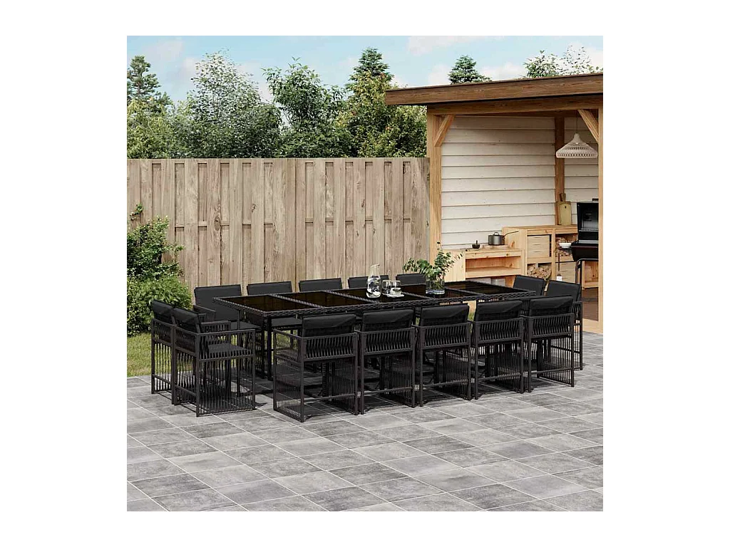 Maart  Set comedor de jardín con cojines 15 pzas ratán sintético negro