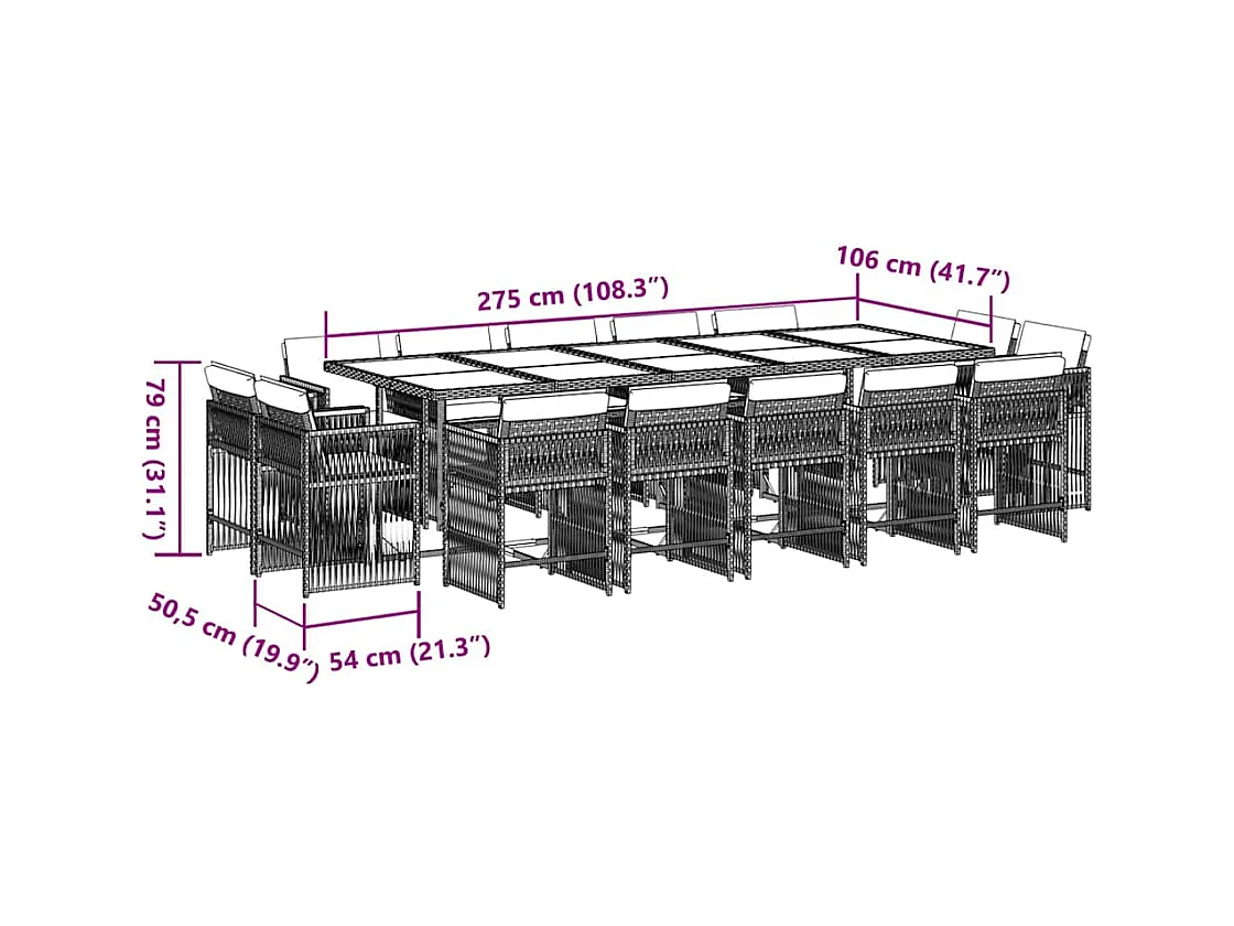 Maart  Set comedor de jardín con cojines 15 pzas ratán sintético negro