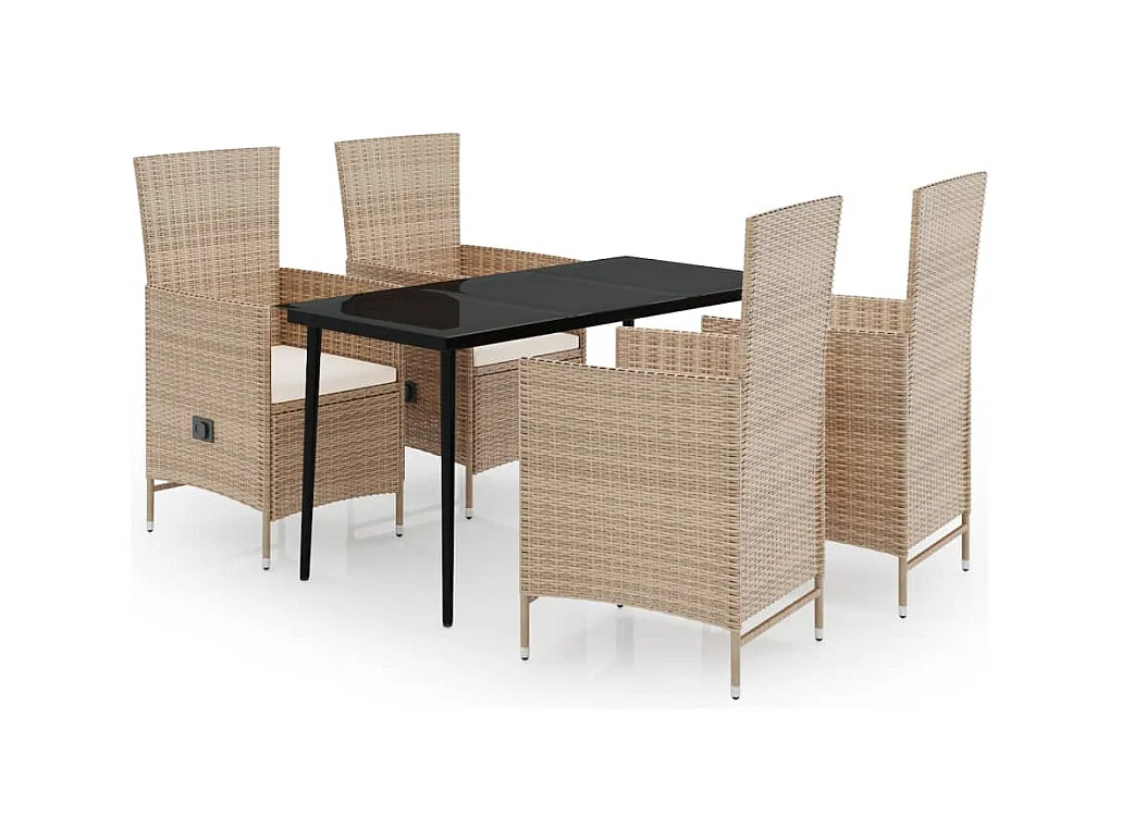 Zeldrik  Ensemble à manger de jardin avec coussins 5 pcs Beige