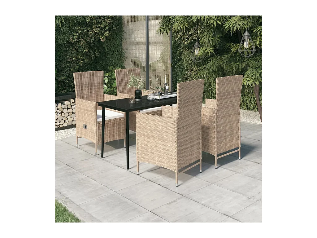 Zeldrik  Ensemble à manger de jardin avec coussins 5 pcs Beige