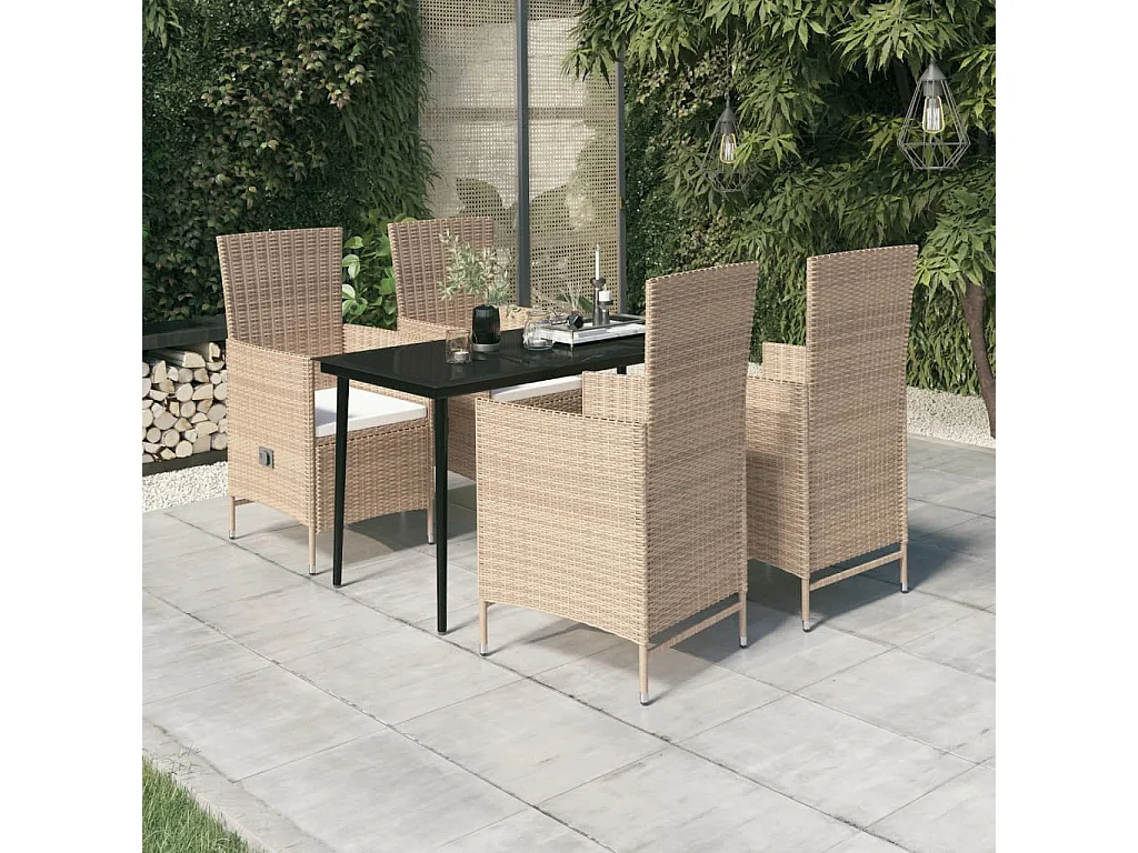 Zeldrik  Ensemble à manger de jardin avec coussins 5 pcs Beige