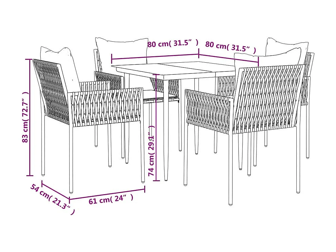 Blen  5-delige Tuinset met kussens poly rattan en staal
