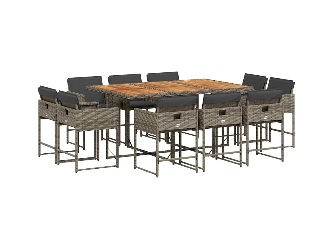 Brienne  Set de comedor de jardín 11 pzas y cojines ratán sintético gris