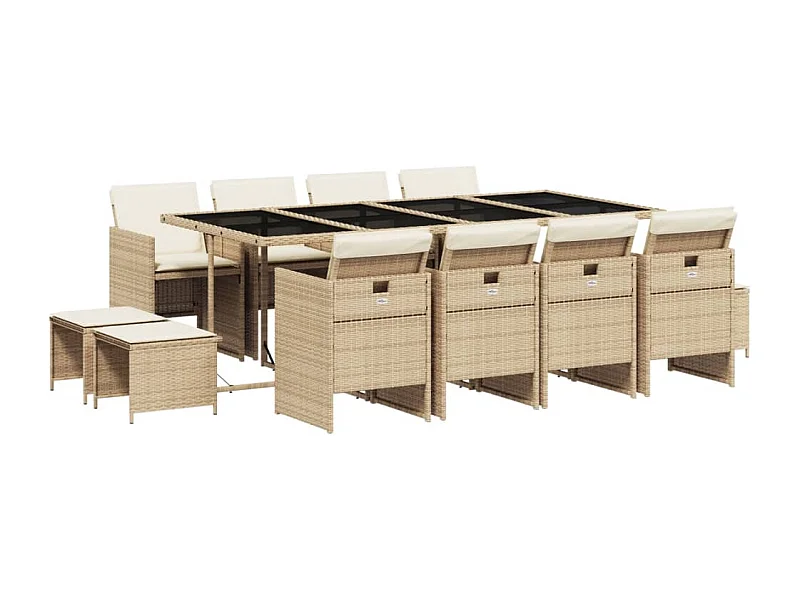 Bonno  Set comedor de jardín con cojines 13 pzas ratán sintético beige