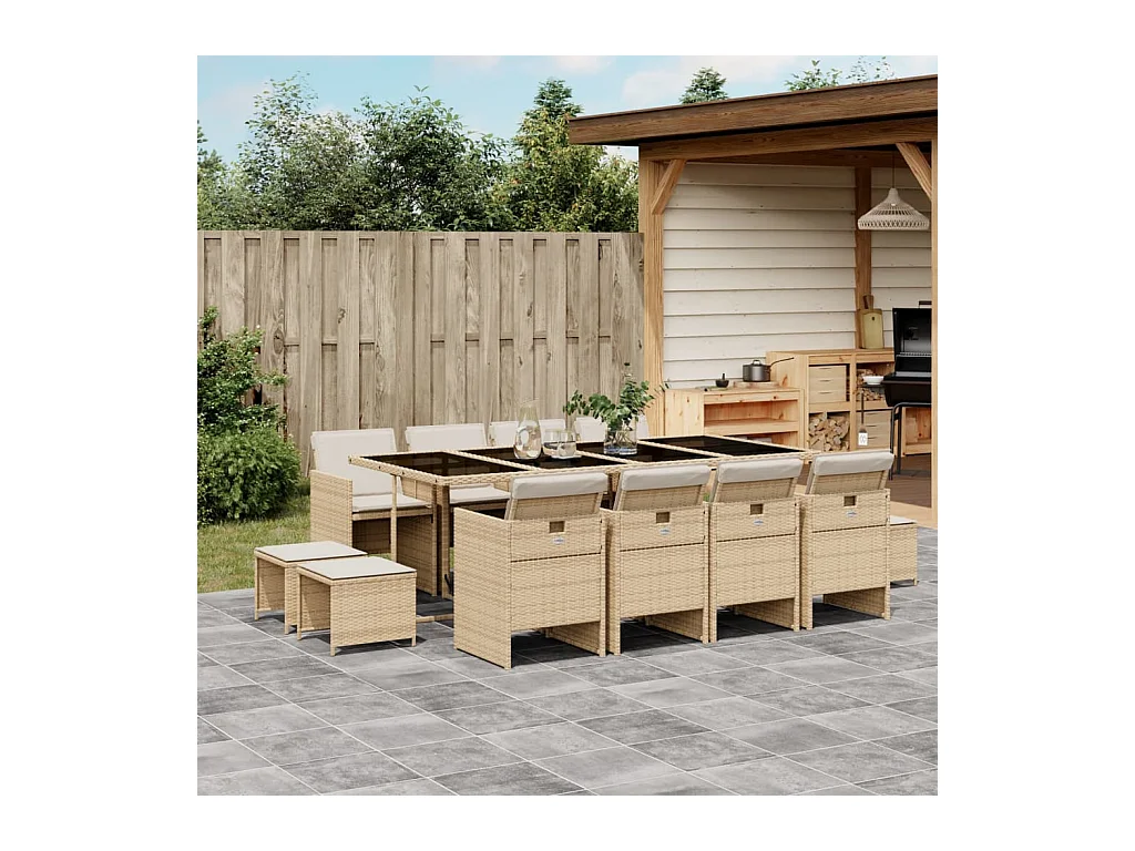 Bonno  Ensemble à manger de jardin et coussins 13 pcs beige