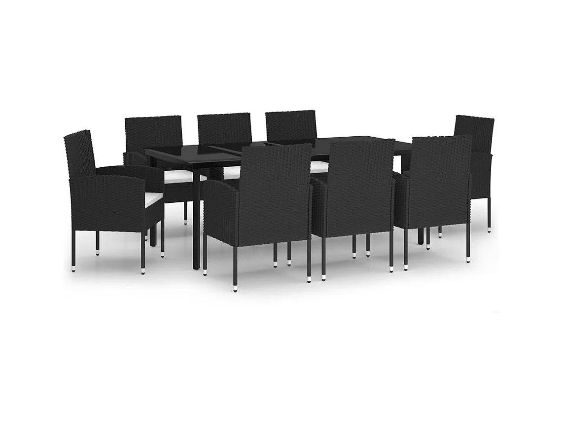 Lara  Ensemble à manger de jardin 9 pcs Noir