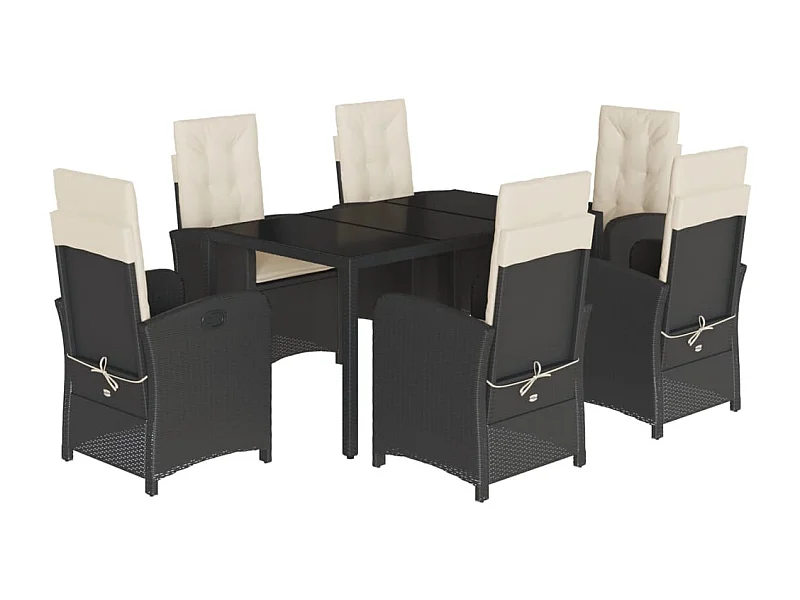 Vinkel  7-delige Tuinset met kussens poly rattan zwart