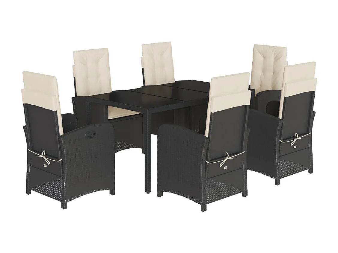 Vinkel  Ensemble à manger de jardin coussins 7pcs Noir Résine tressée