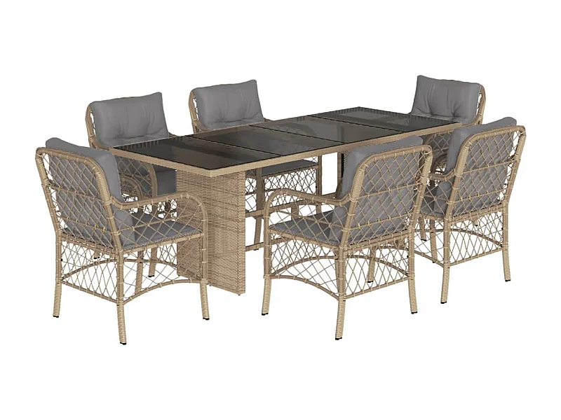 Fort Bragg  7-delige Tuinset met kussens poly rattan gemengd beige