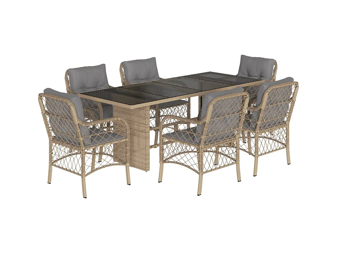 Fort Bragg  7-delige Tuinset met kussens poly rattan gemengd beige