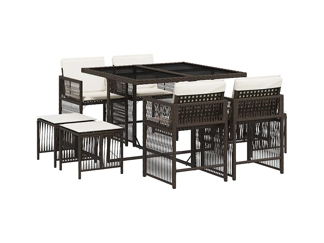 Laura Lucía  9-delige Tuinset met kussens poly rattan bruin