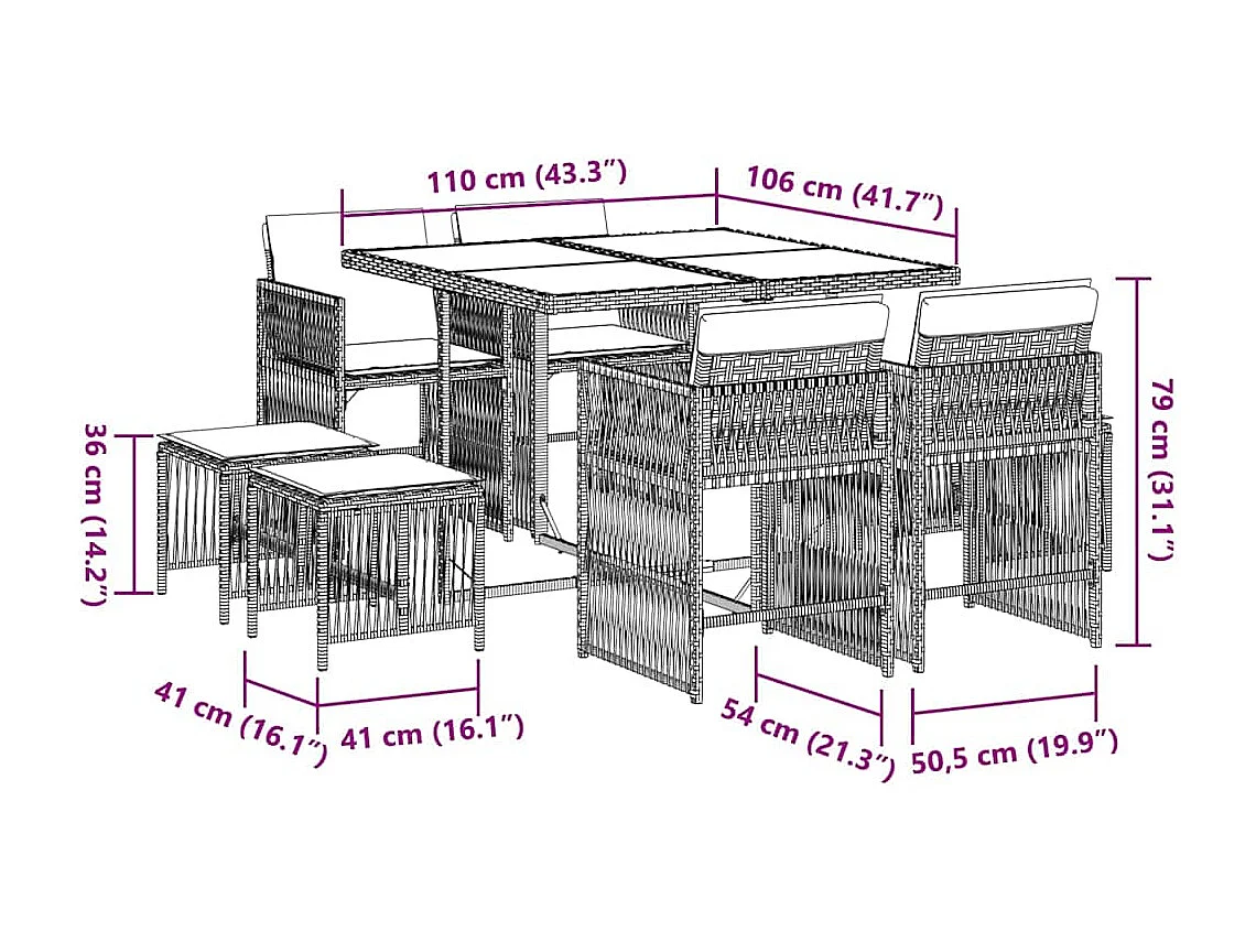 Laura Lucía  9-delige Tuinset met kussens poly rattan bruin