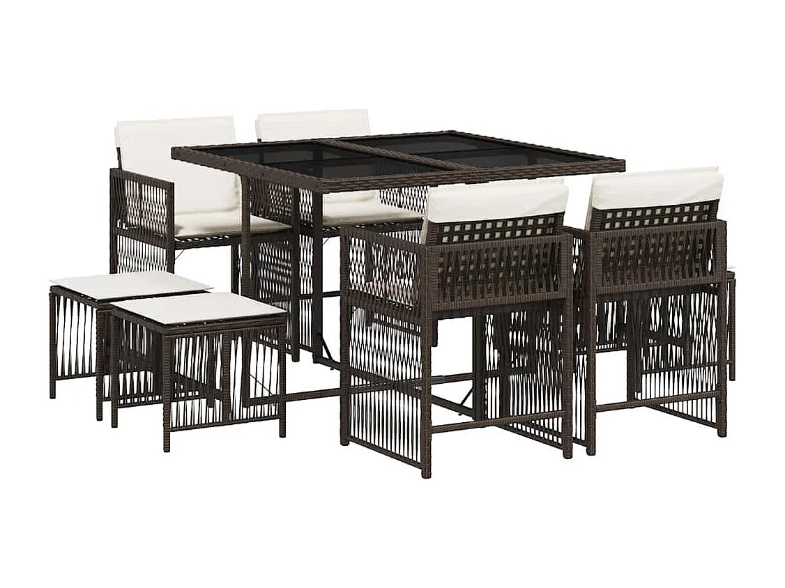 Laura Lucía  9-delige Tuinset met kussens poly rattan bruin