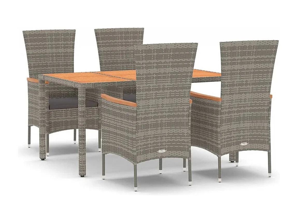 Prolenta Premium -  5-delige Tuinset met kussens poly rattan grijs