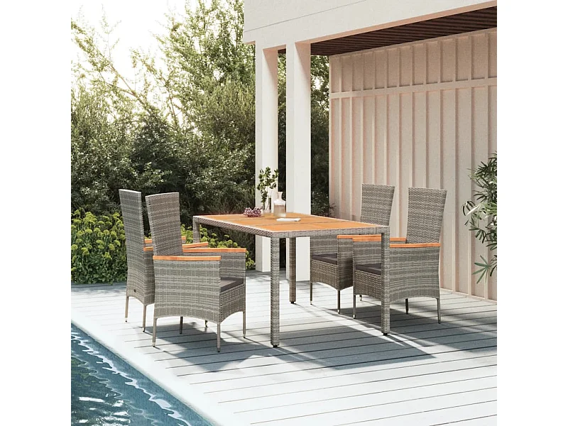 Prolenta Premium -  5-delige Tuinset met kussens poly rattan grijs