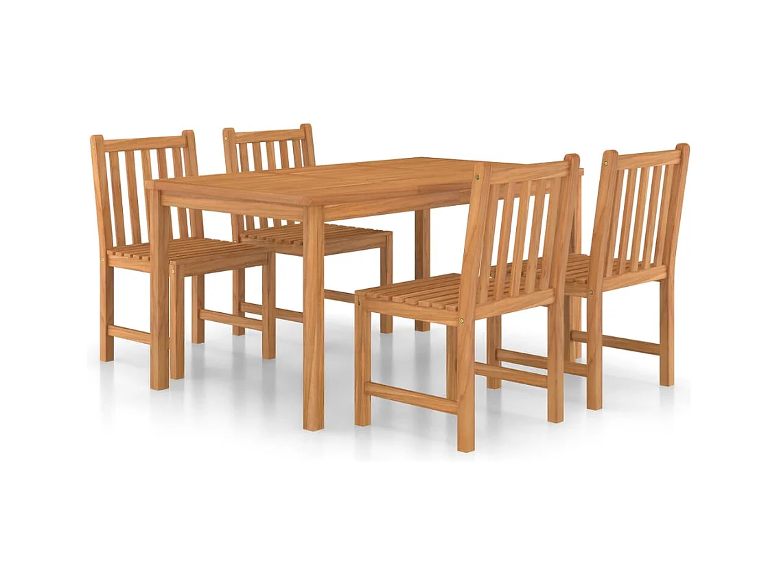 Birgit  Conjunto de comedor de jardín de 5 piezas, 150 x 90 cm, madera maciza de teca