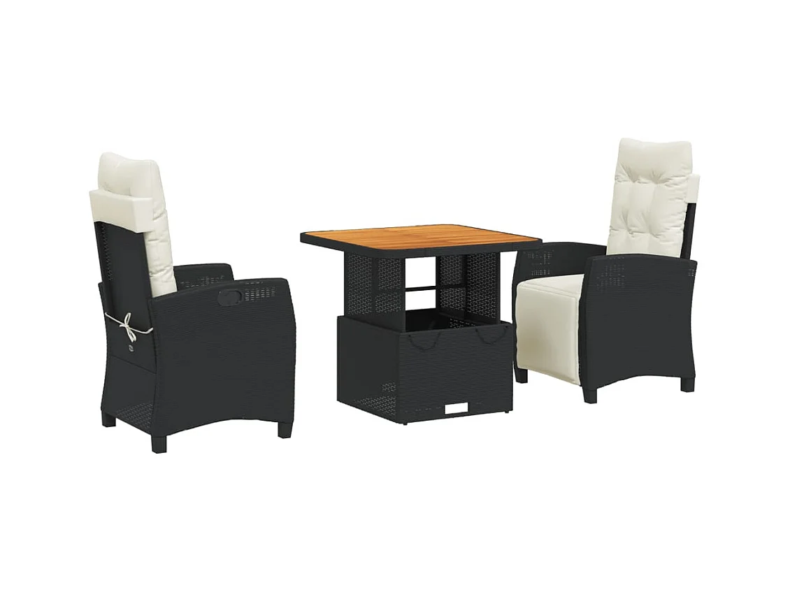 Toby Dean  Ensemble à manger de jardin avec coussins 3 pcs Noir