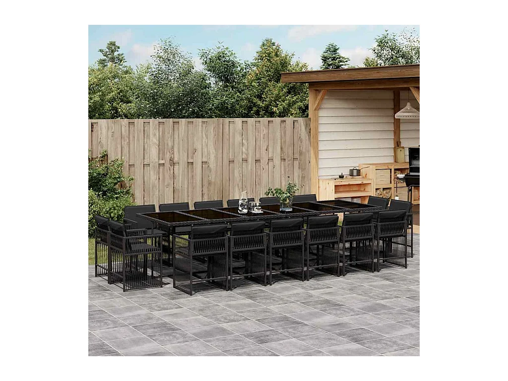 Maart  Set de muebles jardín 17 pzas con cojines ratán sintético negro