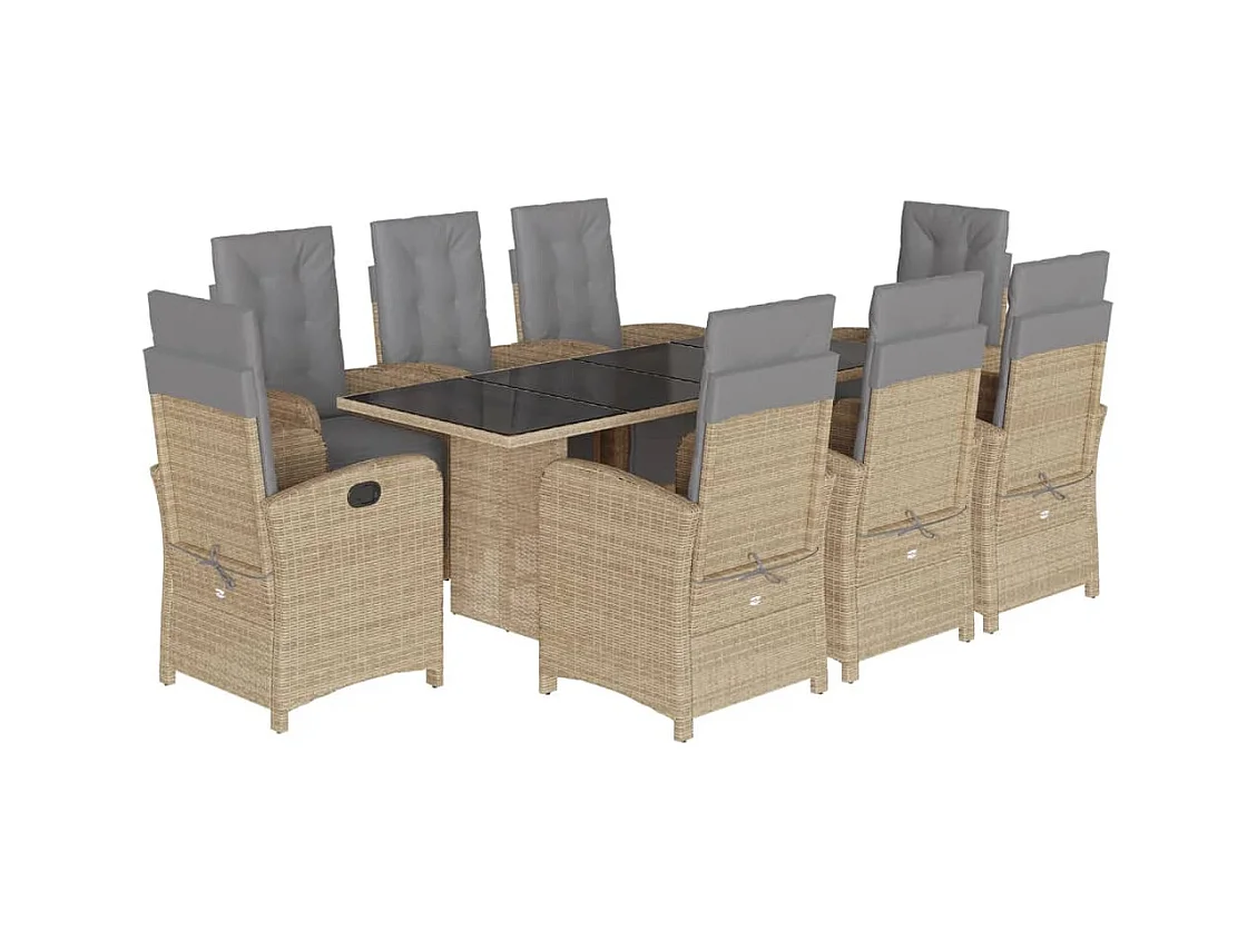 Thomian  Ensemble à manger de jardin et coussins 9 pcs beige Poly rotin