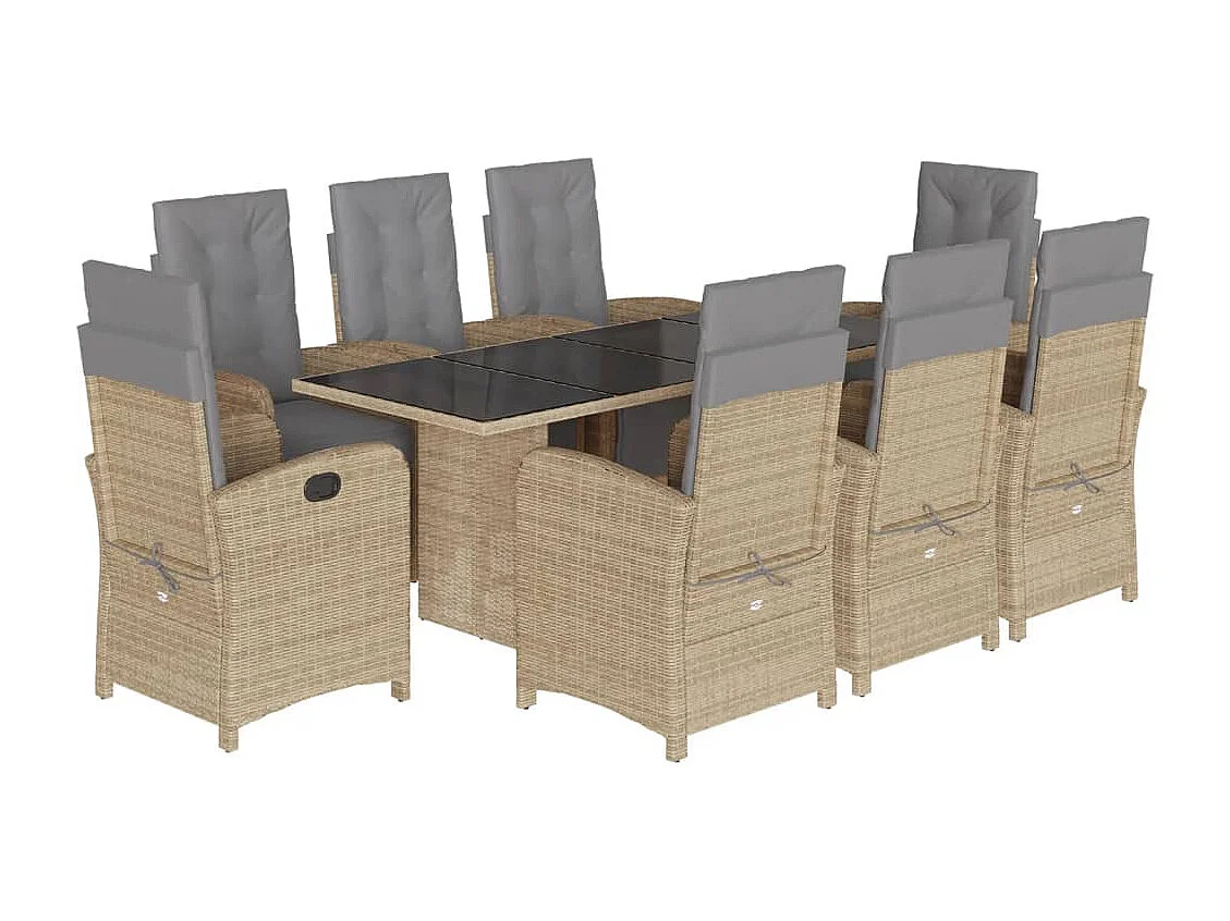 Thomian  Ensemble à manger de jardin et coussins 9 pcs beige Poly rotin