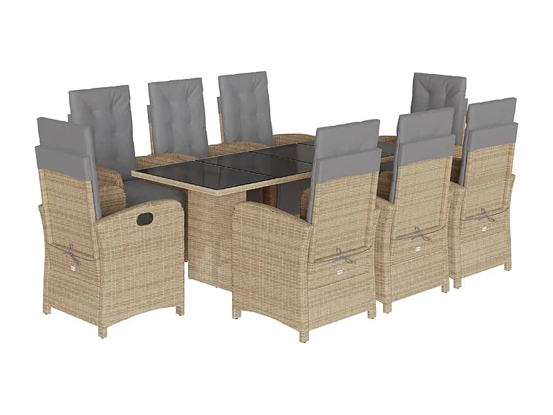 Thomian  Ensemble à manger de jardin et coussins 9 pcs beige Poly rotin