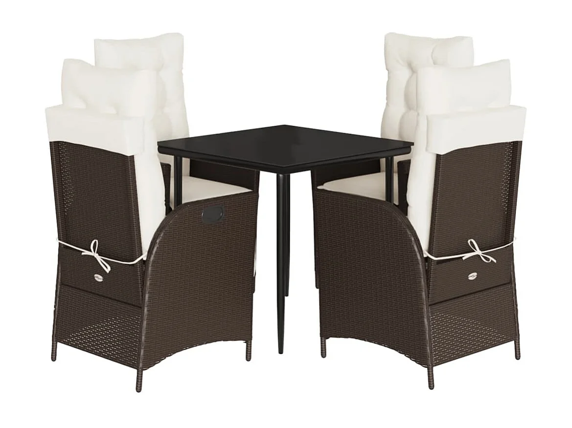 Garden Furniture -  Ensemble à manger de jardin 5 pcs et coussins marron poly rotin