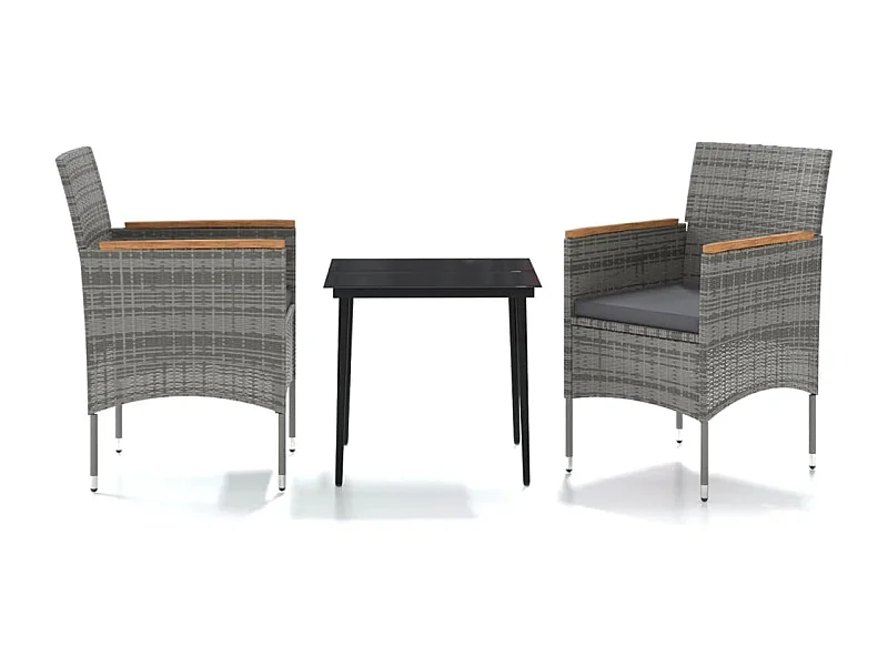 Frynjal  Ensemble à manger de jardin et coussins 3 pcs Gris et noir