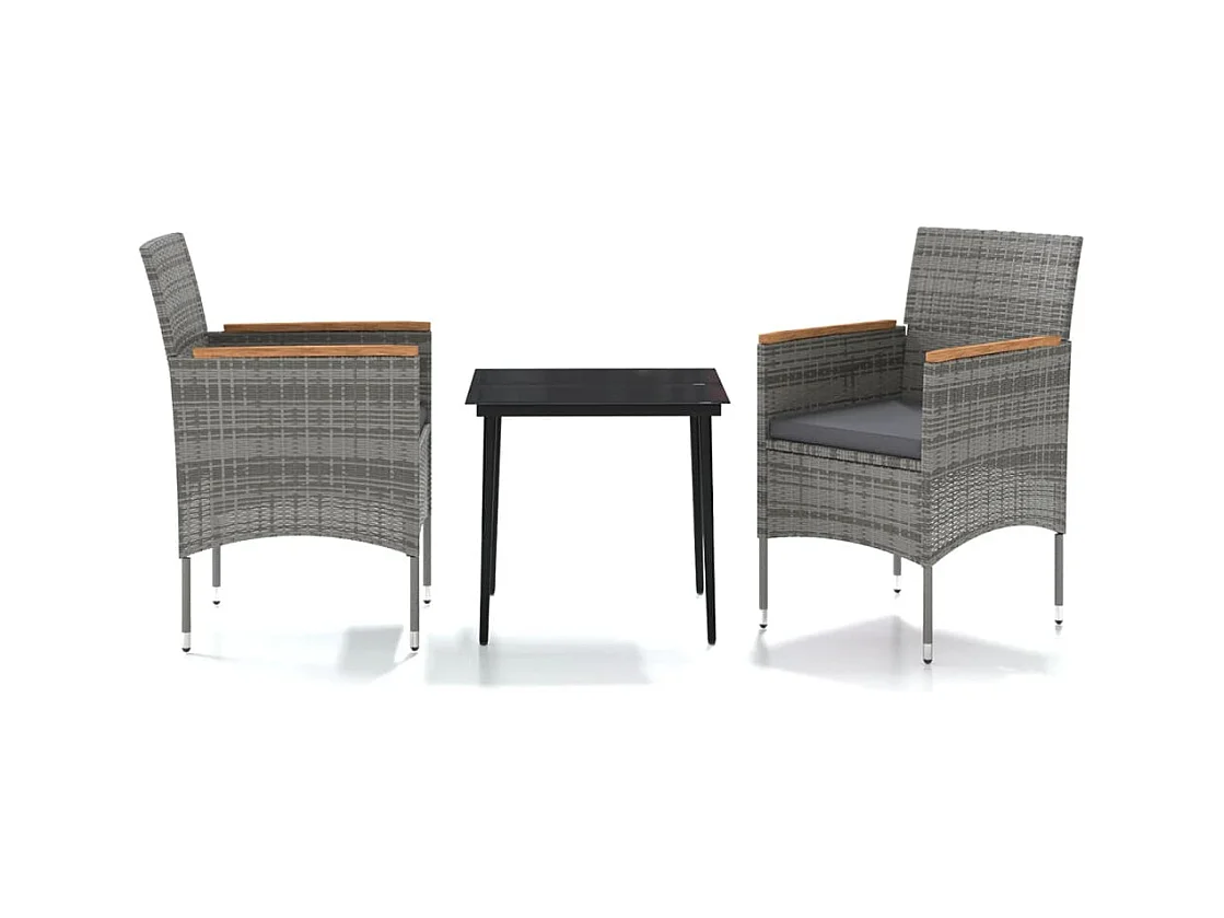 Frynjal  Juego de comedor de jardín 3 piezas con cojines gris y negro