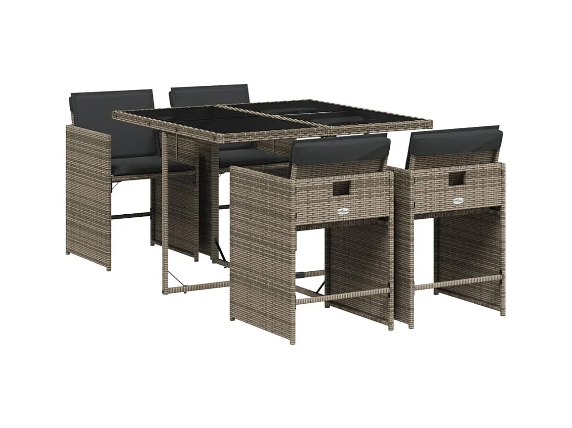Heeswijk-Dinther  Set comedor de jardín 5 piezas con cojines ratán sintético gris
