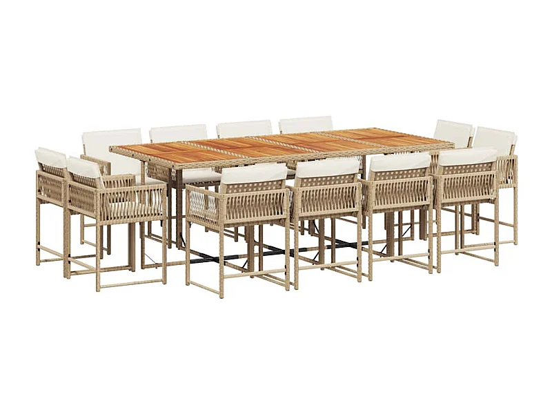Emilia  Ensemble à manger de jardin et coussins 13 pcs beige
