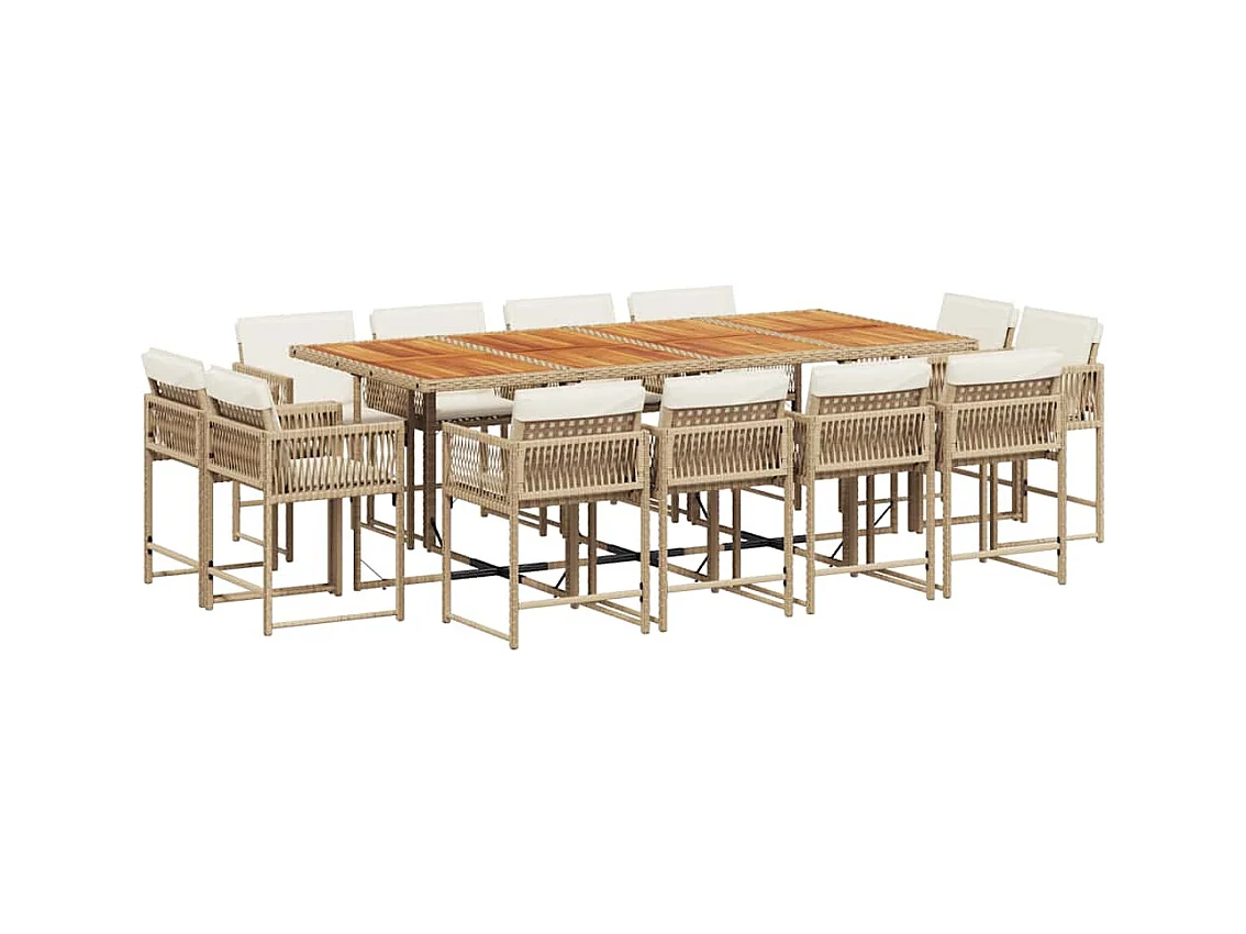 Emilia  Ensemble à manger de jardin et coussins 13 pcs beige