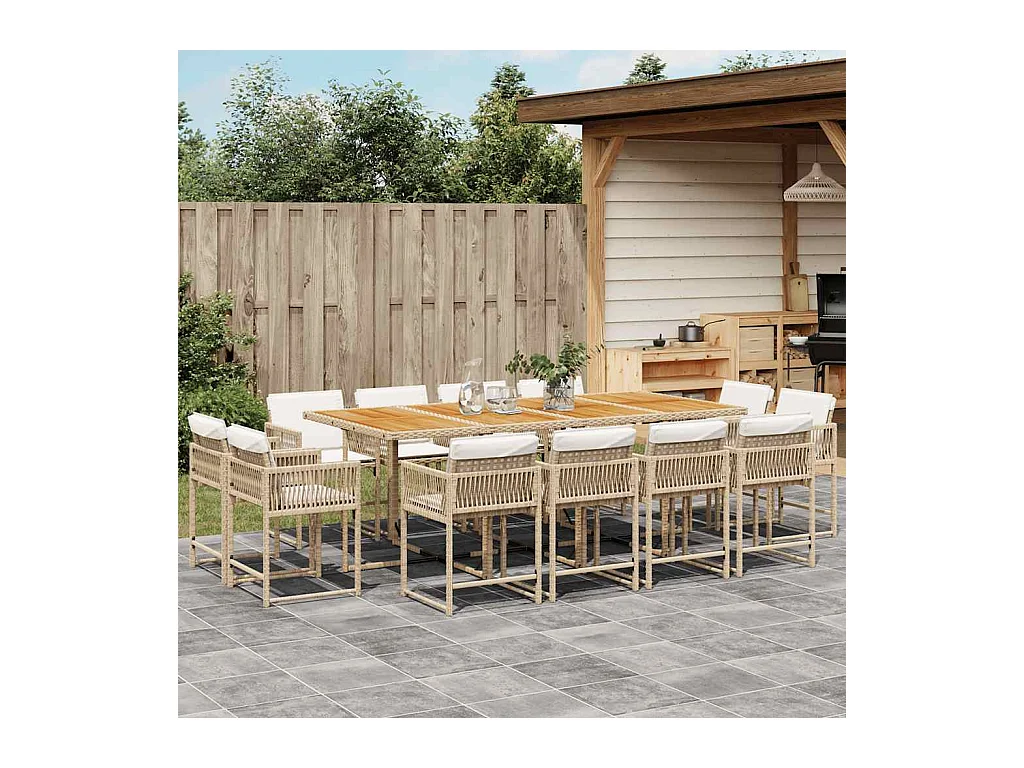 Emilia  Ensemble à manger de jardin et coussins 13 pcs beige