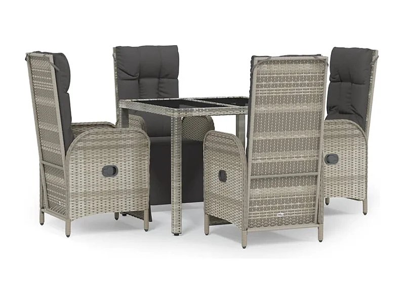 Piero  Ensemble à manger de jardin 5 pcs coussins gris résine tressée