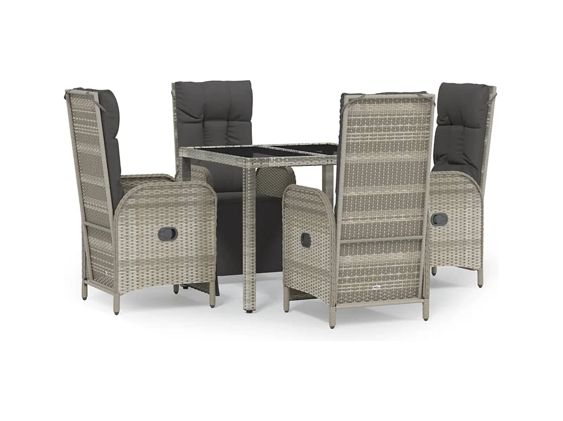 Piero  Ensemble à manger de jardin 5 pcs coussins gris résine tressée