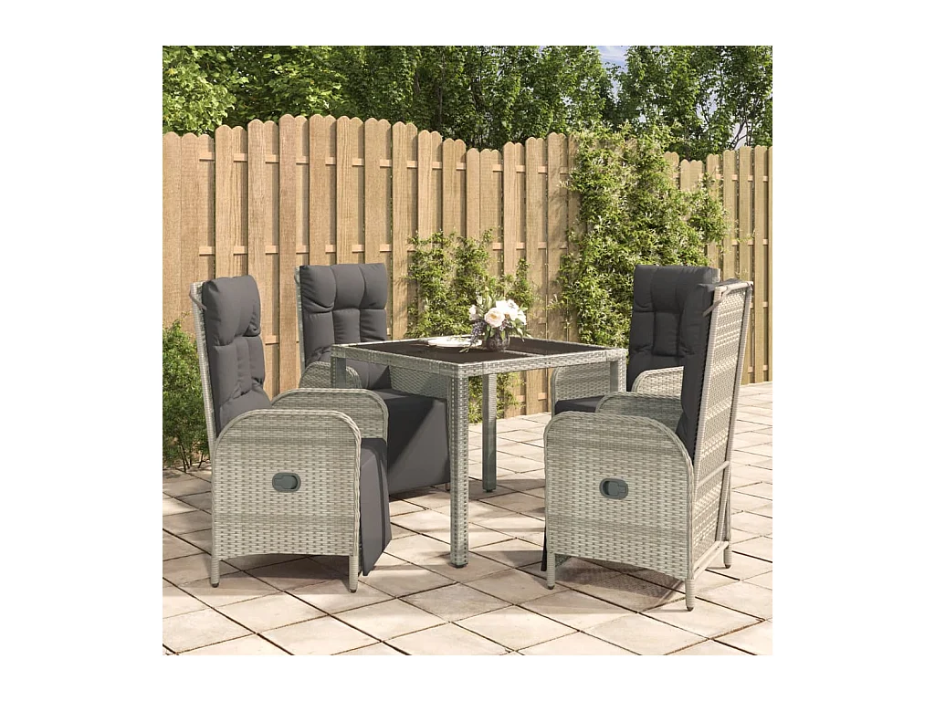 Piero  Ensemble à manger de jardin 5 pcs coussins gris résine tressée